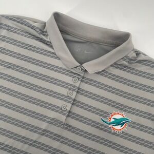 Nike Polo Shirt Womens XXL Grey Striped‎ Miami Dolphins NFL Dri-FIT Golf Top